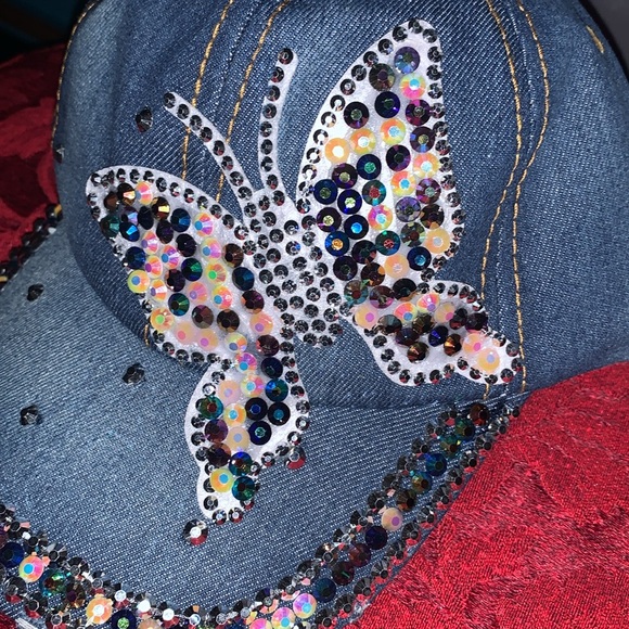 Denim Butterfly Embellished Adjustable Hat - Picture 5 of 6